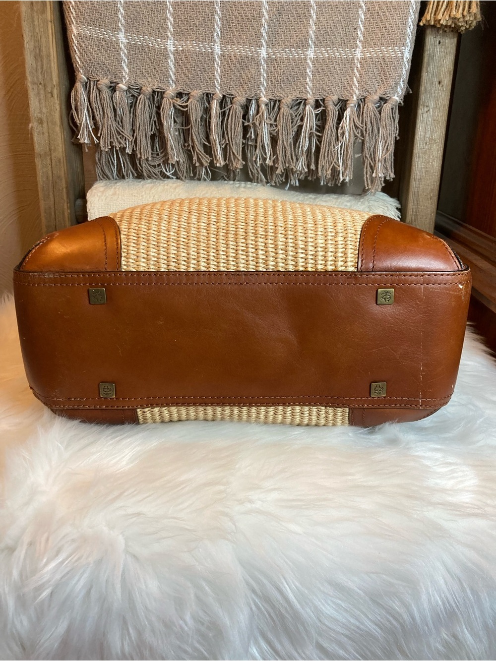 Brooks Brothers Woven Straw Satchel with Brown Leather Trim - Good condition - Picture 4 of 7